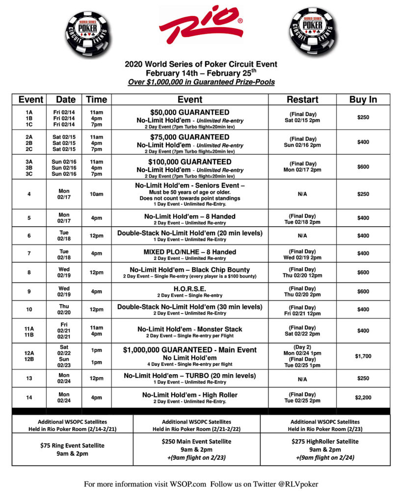 WSOPサーキット - リオ ラスベガス2019/20スケジュール